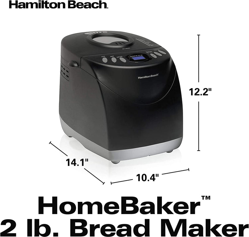 Hamilton Beach Bread Maker Machine, Digital, Programmable, 12 Settings + Gluten Free, Dishwasher Safe Pan + Kneading Paddle, 2 lb Capacity, Black (29882)