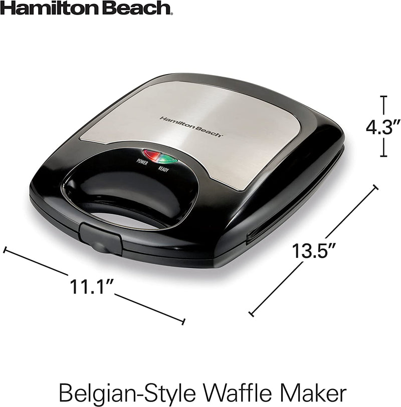 Hamilton Beach 26020C 4-Slice Belgian Waffle Maker, Black and Stainless Steel