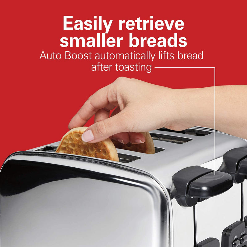 Hamilton Beach 24782C Retro Toaster with Wide Slots, Sure-Toast echnology, Bagel & Defrost Settings, Auto Boost to Lift Smaller Breads, 4 Slice, Polished Stainless Steel