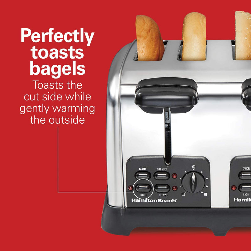 Hamilton Beach 24782C Retro Toaster with Wide Slots, Sure-Toast echnology, Bagel & Defrost Settings, Auto Boost to Lift Smaller Breads, 4 Slice, Polished Stainless Steel