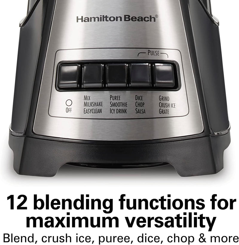 Hamilton Beach 58148 Blender to Puree - Crush Ice and Make Shakes and Smoothies - 40 Oz Glass Jar - 12 Functions - Black and Stainless, 8.66 x 6.5 x 14.69 inches