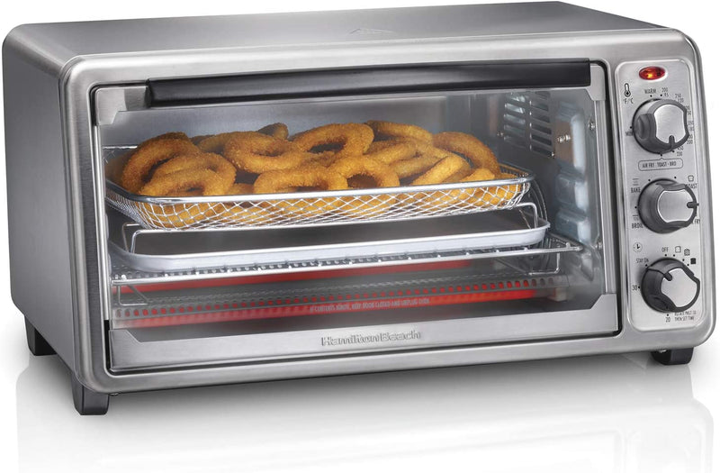 Hamilton Beach 31413C Countertop Toaster Oven, with Bake Pan, 6-Slice Sure Crisp, Stainless Steel