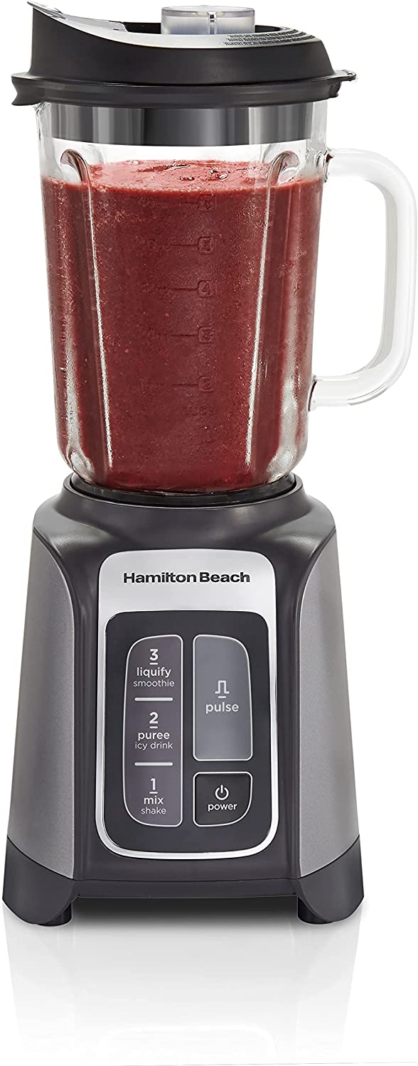 Hamilton Beach 58600 PowerMax Professional-Performance Blender for Shakes and Smoothies, Puree and Ice Crush, 48oz BPA-Free Glass Jar, 1680 Watts, Stainless, GREY