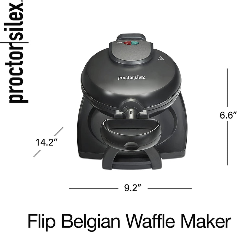 Proctor Silex 26090PS Flip Belgian Waffle Maker, Black, Nonstick Plates, 1 waffle capacity