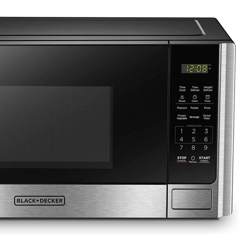 BLACK+DECKER EM925AB9 Digital Microwave Oven with Turntable Push-Button Door, Child Safety Lock, Stainless Steel, 0.9 Cu Ft