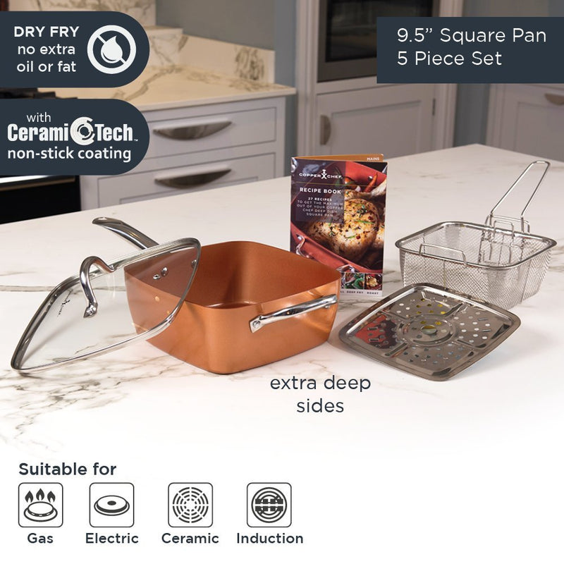 Copper Chef 9.5" Deep Square Non-Stick Pan Holds 4.5 Quarts