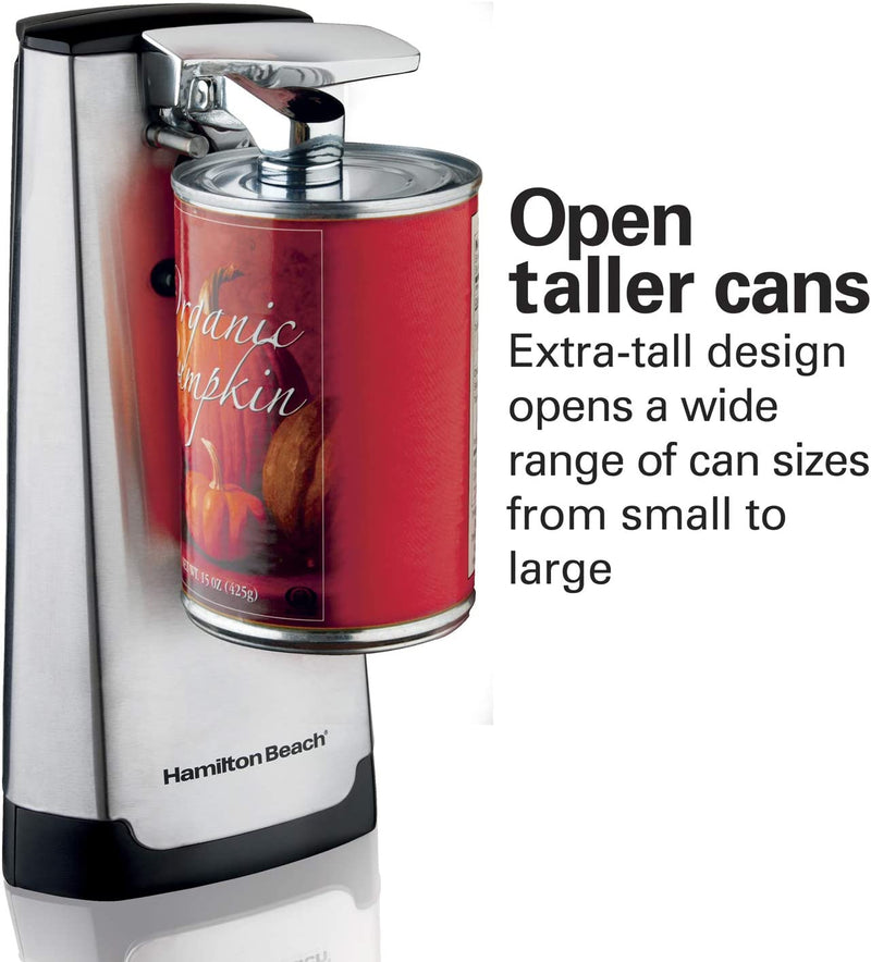 Hamilton Beach Electric Automatic Can Opener with Easy-Clean Detachable Cutting Lever, Cord Storage, Knife Sharpener, Brushed Stainless Steel (76700C)