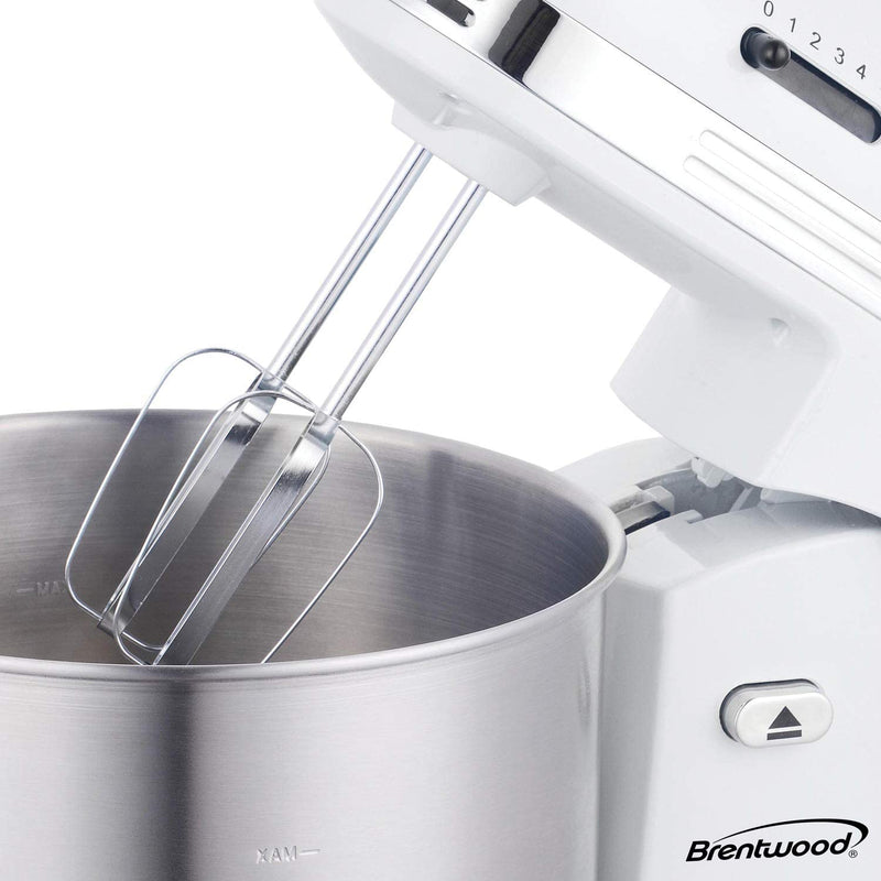 Brentwood SM-1162W 5-Speed Stand Mixer with 3.5 Quart Stainless Steel Mixing Bowl, White