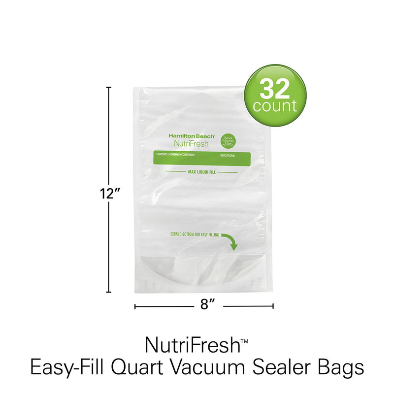 Hamilton Beach NutriFresh Easy-Fill Quart Size Vacuum Sealer Bags, 78306