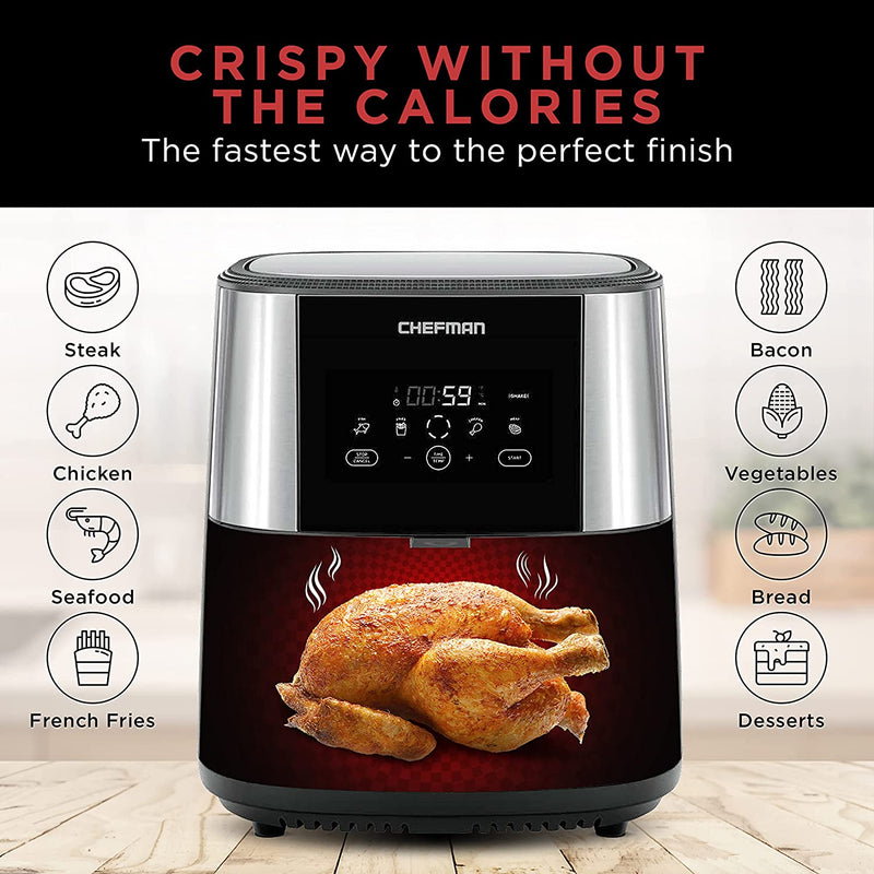 Chefman TurboFry Stainless Steel Digital Touchscreen XL Air Fryer RJ38-SQSS, Dishwasher Safe Basket, 8 Qt (Refurbished)