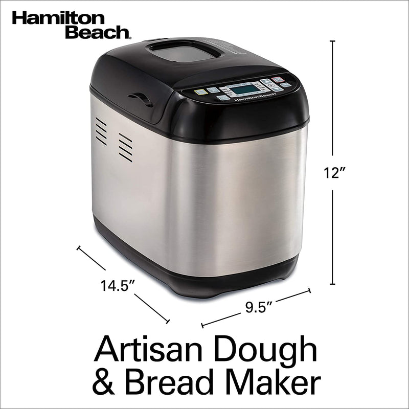 Hamilton Beach Bread Maker Machine Artisan and Gluten-Free, 2 lbs Capacity, 14 Settings, Digital, Stainless Steel, Black and Stainless (29885)