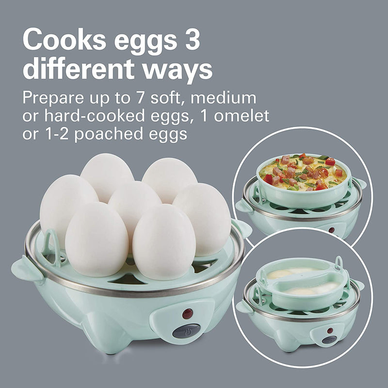 Hamilton Beach 25504 3-in-1 Electric Hard Boiled Egg Cooker Poacher & Omelet Maker, up to 7 eggs