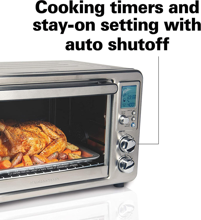 Hamilton Beach 31190C Digital Display Countertop Convection Toaster Oven with Rotisserie, Large 6-Slice, Stainless Steel