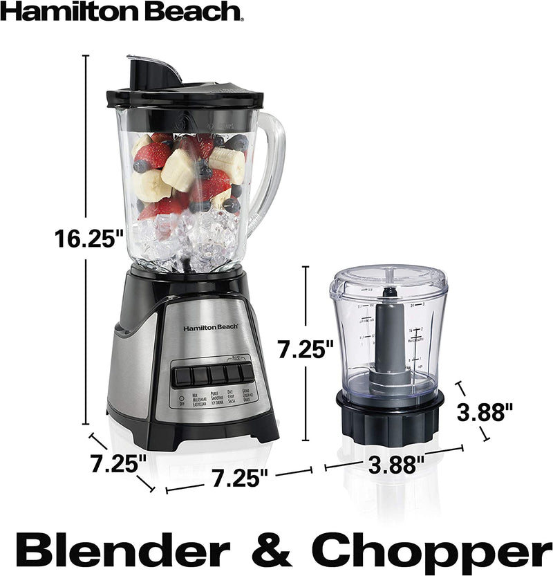 Hamilton Beach Power Elite Blender with 40oz Glass Jar and 3-Cup Vegetable Chopper, 12 Functions for Puree, Ice Crush, Shakes and Smoothies, Black and Stainless Steel (58149)