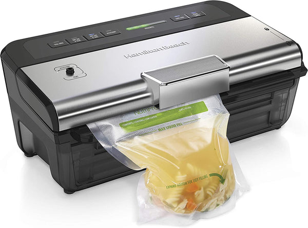 Hamilton Beach Nutrifresh Vacuum Sealer Machine with Bag Cutter, Heat Stamp Date Coder and 2-roll Storage, Bpa Free Food Sealing Starter Kit, Black (78218)