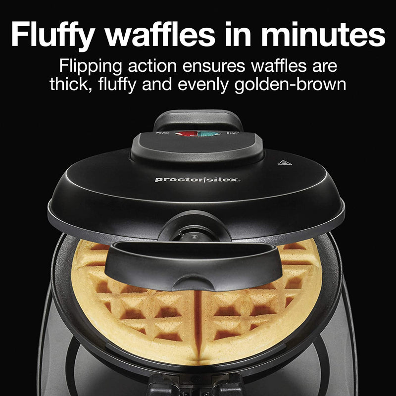 Proctor Silex 26090PS Flip Belgian Waffle Maker, Black, Nonstick Plates, 1 waffle capacity