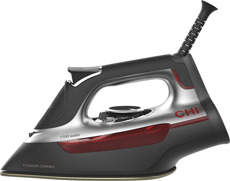 CHI Steam Iron for Clothes with Titanium Infused Ceramic Soleplate, 1700 Watts, XL 10 feet Cord, 3-Way Auto Shutoff, 300+ Holes, Professional Grade, Silver (13101)