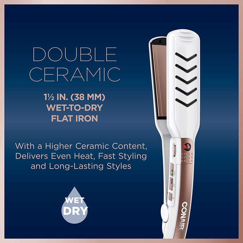 Conair CS26GNC Double Ceramic 1½” Wet To Dry Technology Flat Iron For All Hair Types