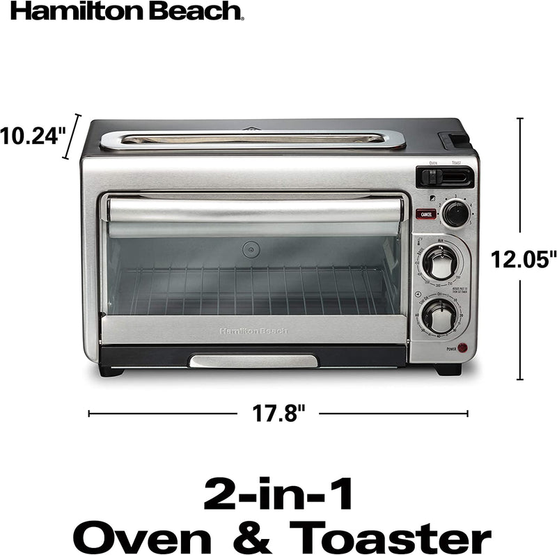 Hamilton Beach 2-in-1 Countertop Oven and Long Slot Toaster, Stainless Steel, 60 Minute Timer and Automatic Shut Off (31156)