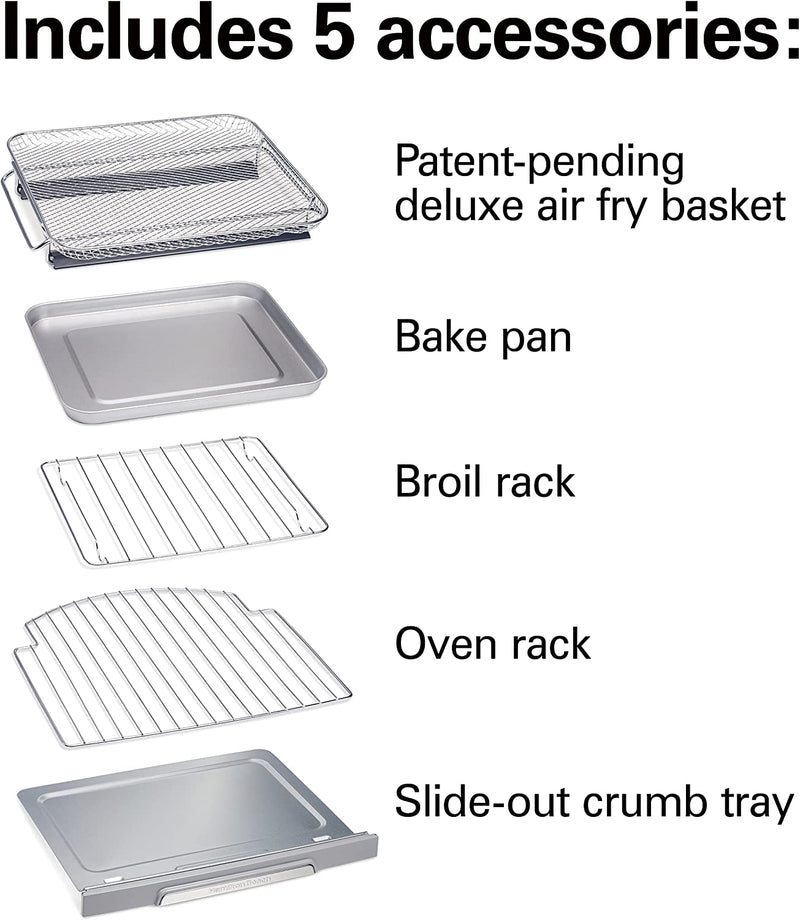 Hamilton Beach Quantum Fast Air Fryer Countertop Toaster Oven with Large Capacity, Fits 6 Slices or 12” Pizza, 5 Functions for Convection, Bake, Broil, Stainless Steel (31350)