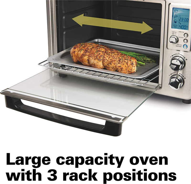 Hamilton Beach 31190C Digital Display Countertop Convection Toaster Oven with Rotisserie, Large 6-Slice, Stainless Steel