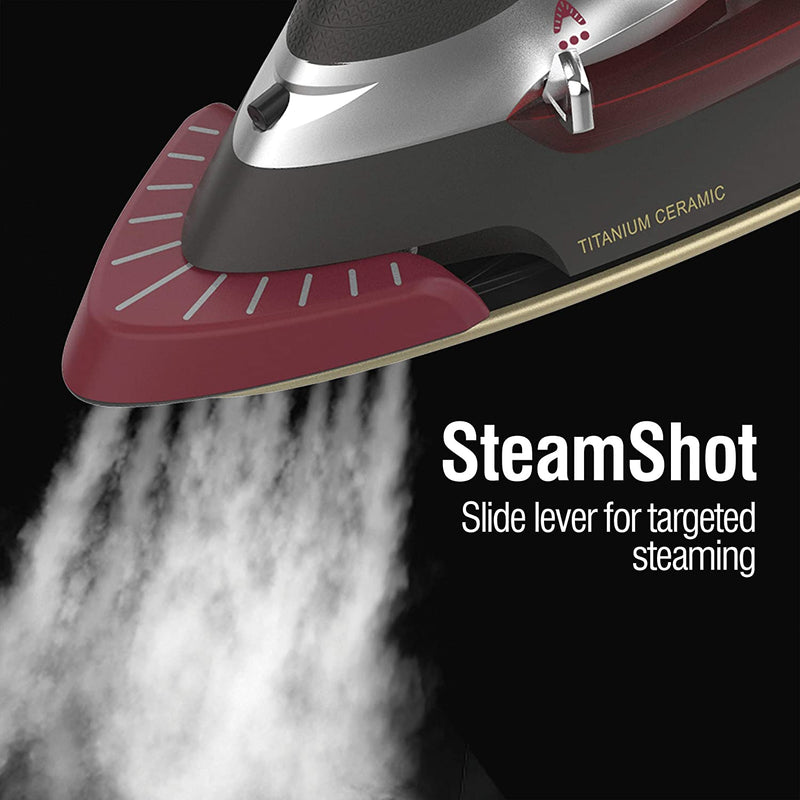 CHI Steam CHI 2-in-1 Steam Iron and Vertical Garment Steamer with Targeted SteamShot for Clothes with Titanium Infused Soleplate, 1200 Watts, 10’ Cord (13108) Red Large