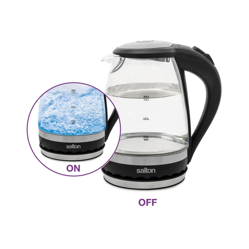 Salton Cordless Electric Compact Glass Kettle, Water Boiler and Tea Heater 1.5 L/Qt, GK1831