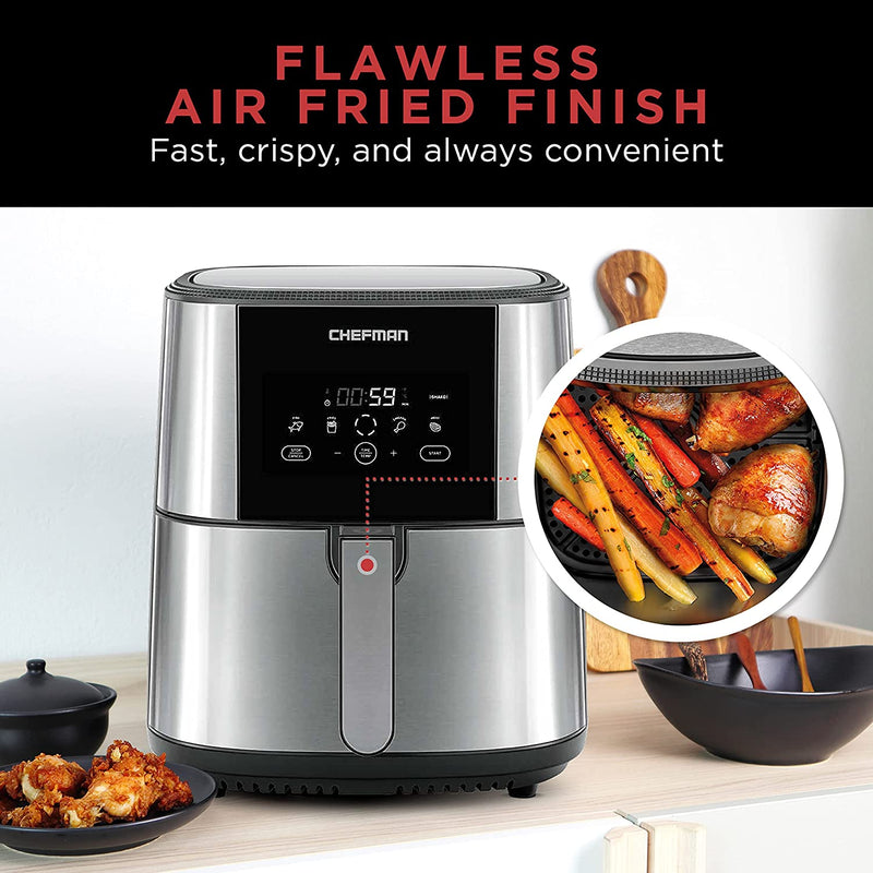 Chefman TurboFry Stainless Steel Digital Touchscreen XL Air Fryer RJ38-SQSS, Dishwasher Safe Basket, 8 Qt (Refurbished)