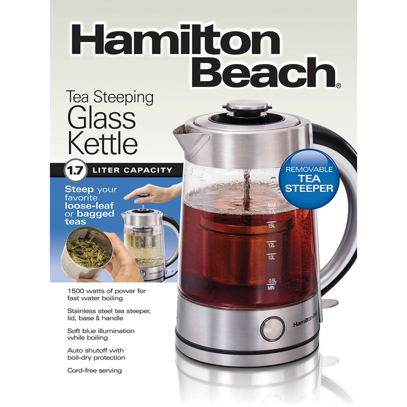 Hamilton Beach 1.7 Liter Electric Glass Kettle with Tea Steeper (40868C)