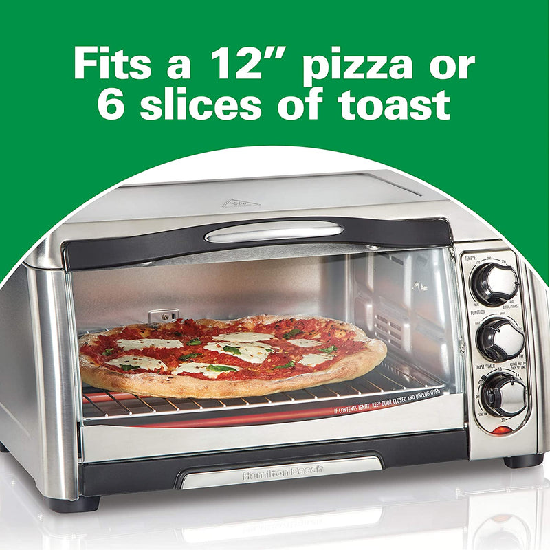 Hamilton Beach Air Fryer Countertop Toaster Oven with Large Capacity, Fits 6 Slices or 12” Pizza, 4 Cooking Functions for Convection, Bake, Broil, Easy Access, Sure-Crisp, Stainless Steel (31323)