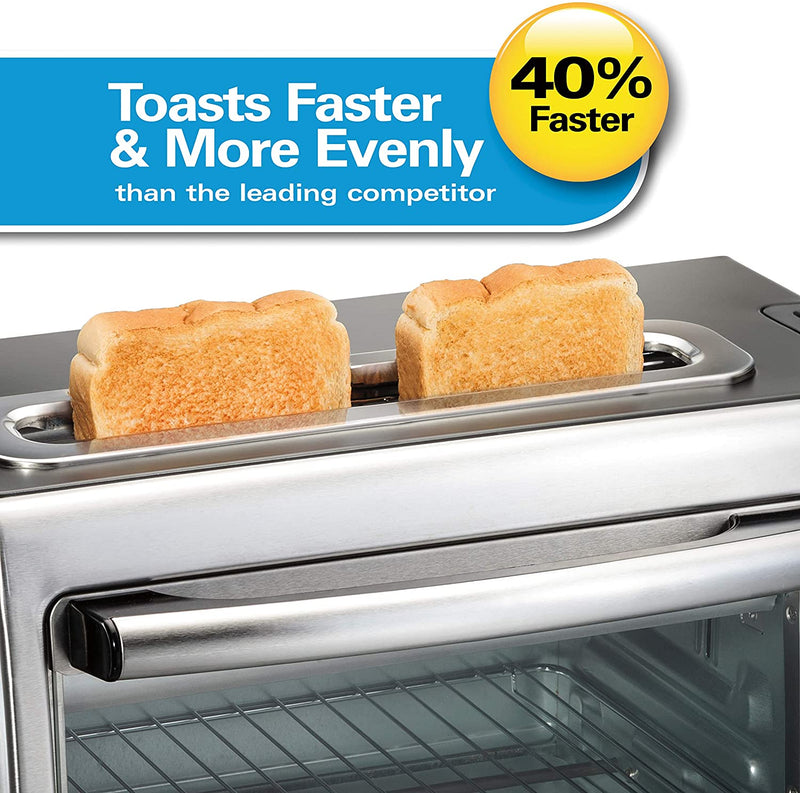 Hamilton Beach 2-in-1 Countertop Oven and Long Slot Toaster, Stainless Steel, 60 Minute Timer and Automatic Shut Off (31156)