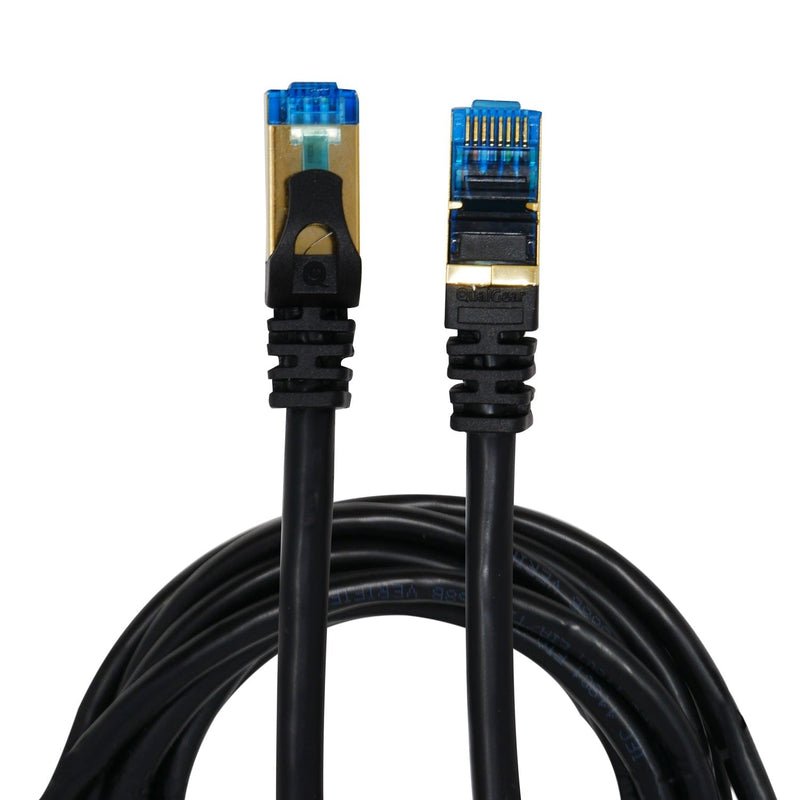 QualGear QG-CAT7R-10FT-BLK CAT 7 S/FTP Ethernet Cable Length 10 feet - 26 AWG, 10 Gbps, Gold Plated Contacts, RJ45, 99.99% OFC Copper, Color Black