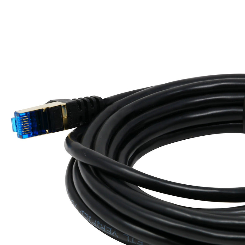 QualGear QG-CAT7R-15FT-BLK CAT 7 S/FTP Ethernet Cable Length 15 feet - 26 AWG, 10 Gbps, Gold Plated Contacts, RJ45, 99.99% OFC Copper, Color Black