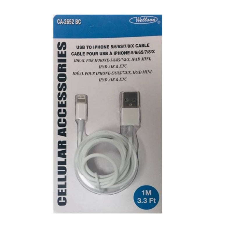 Wellson 3.5ft iphone5/6/7/8/X/Xr/Xs to USB Cable