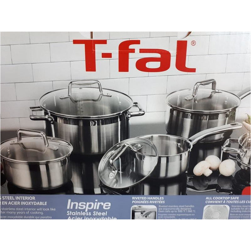 T-fal G707S954 Stainless Steel Inspire Techno Release 9pc Cookware Set