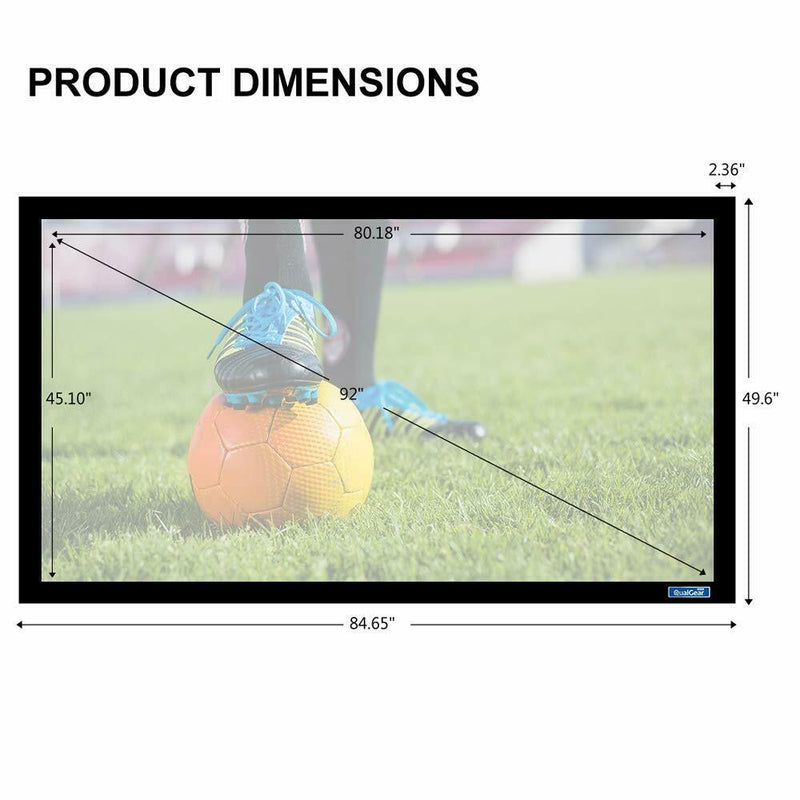 QualGear 92-Inch Fixed Frame Projector Screen, 16:9 4K HD Ultra White at 1.2 Gain (QG-PS-FF6-169-92-W)